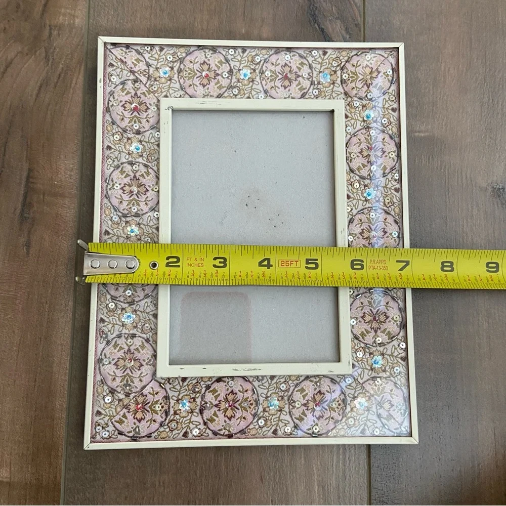 Beaded & Sequin Boho Picture Frame Pink Floral Decorative Accent